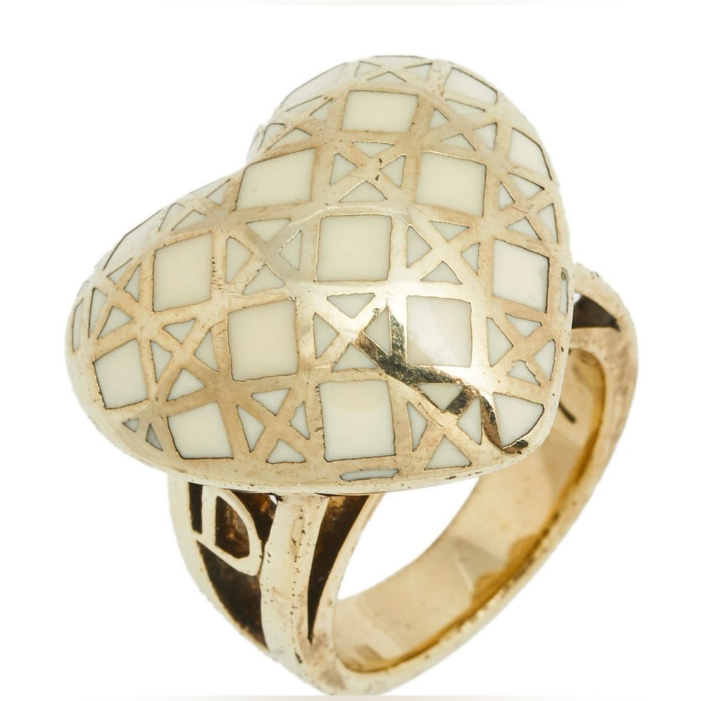Dior Gold Heart Ring with Cream Inlay
